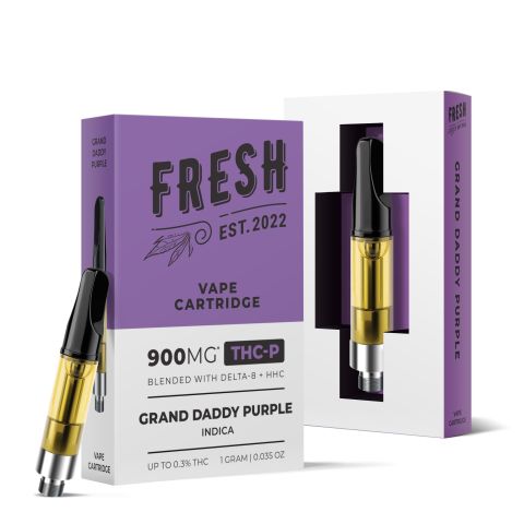 900mg THCP, D8, HHC Vape Cart - Grand Daddy Purp - Indica - 1ml - Fresh - Thumbnail 1