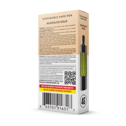 3600mg THCP, D8 Vape Pen - Acapulco Gold - Sativa - 4ml - Fresh - Thumbnail 3