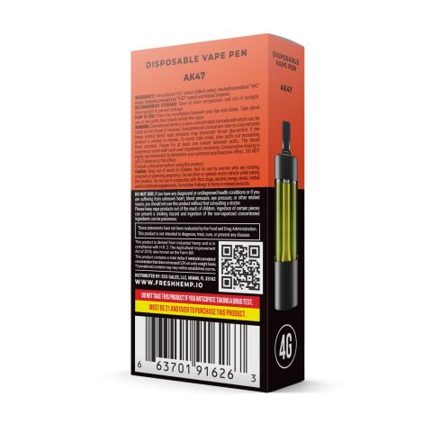 3600mg THCP, D8, HHC Vape Pen - AK47 - Hybrid - 4ml - Fresh - Thumbnail 3