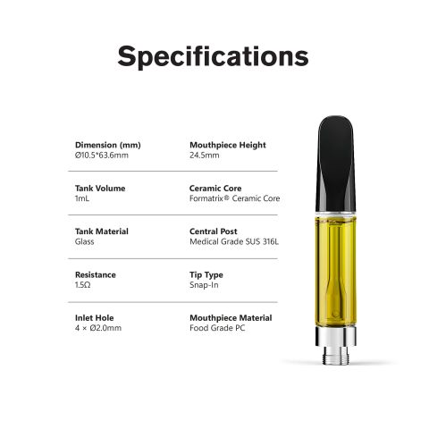 1000mg D10, D8 Vape Cart - Green Crack - Sativa - 1ml - Hyper - Thumbnail 9
